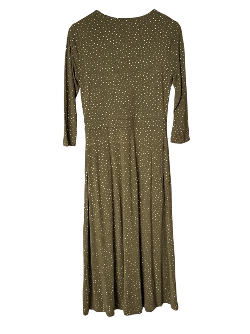 Boden Olive & Gold Polka Dot Jersey Midi Dress Pockets US 8R⁠ - Picture 5 of 8